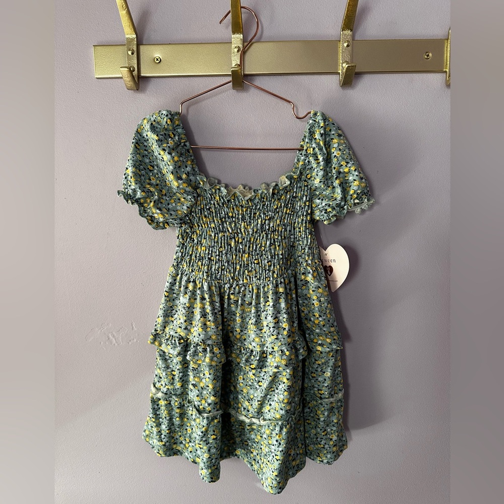 NWT Btween Blue Floral Smocked Dress w/Matching Scrunchie